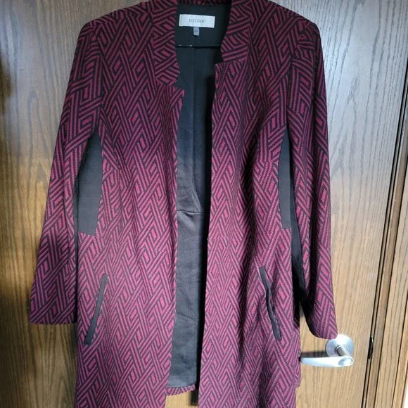 Jones Studio Burgundy and Black Herringbone Long Swing Jacket Size 1X - Picture 5 of 12